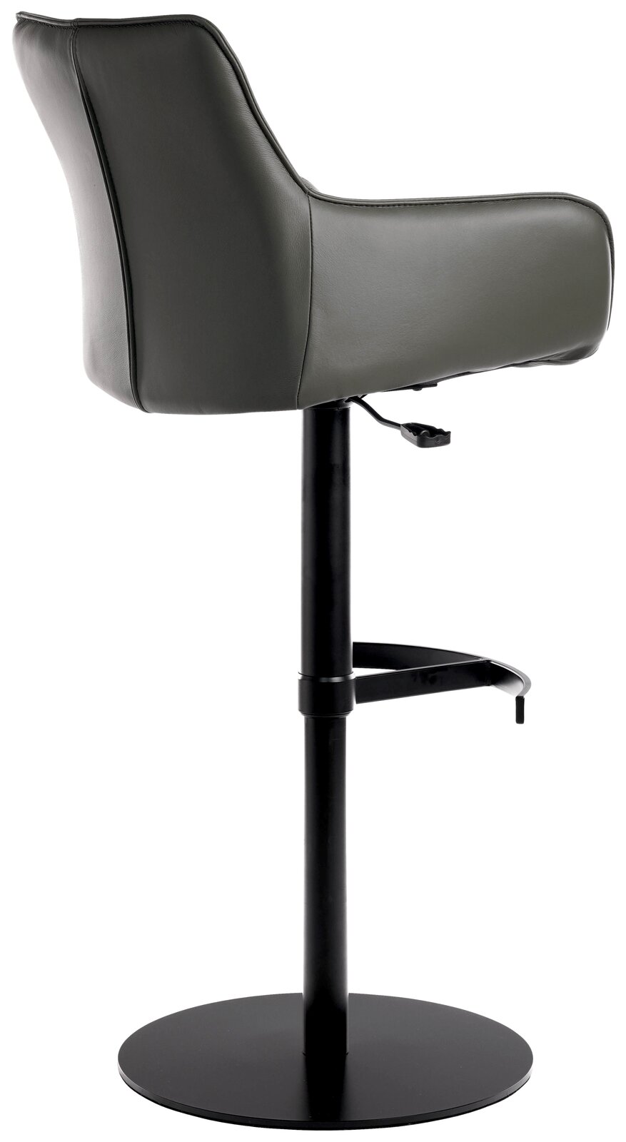 Barhocker Novel YUKI in seitlicher Ansicht mit schwarzem Standfuß und gepolsterter Rückenlehne.