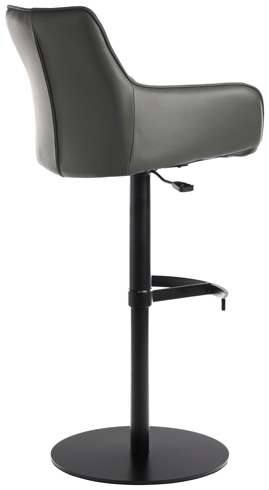 Barhocker Novel YUKI in seitlicher Ansicht mit schwarzem Standfuß und gepolsterter Rückenlehne.