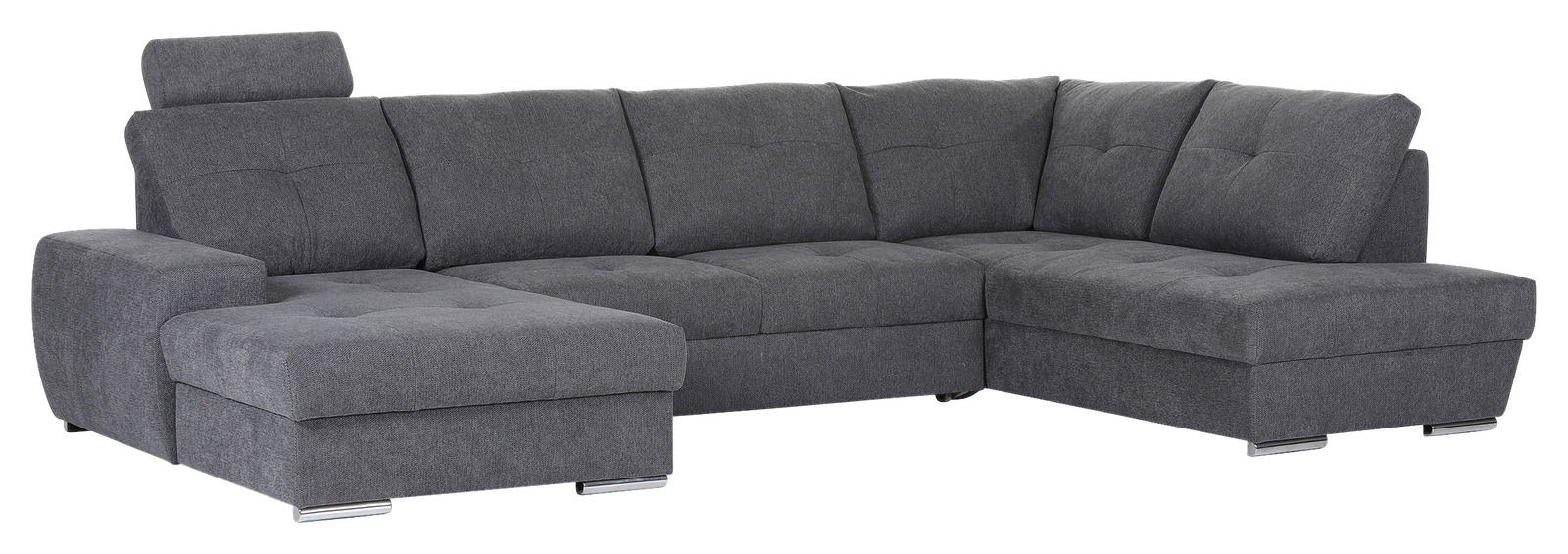 Hom´in Ecksofa MAURIS Graues Ecksofa mit Ottomane links, Ansicht von vorne.