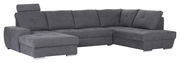 Graues Ecksofa mit Ottomane links, Ansicht von vorne.