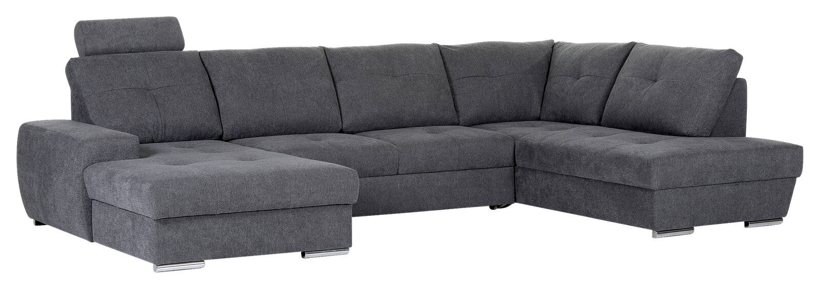Graues Ecksofa mit Ottomane links, Ansicht von vorne.
