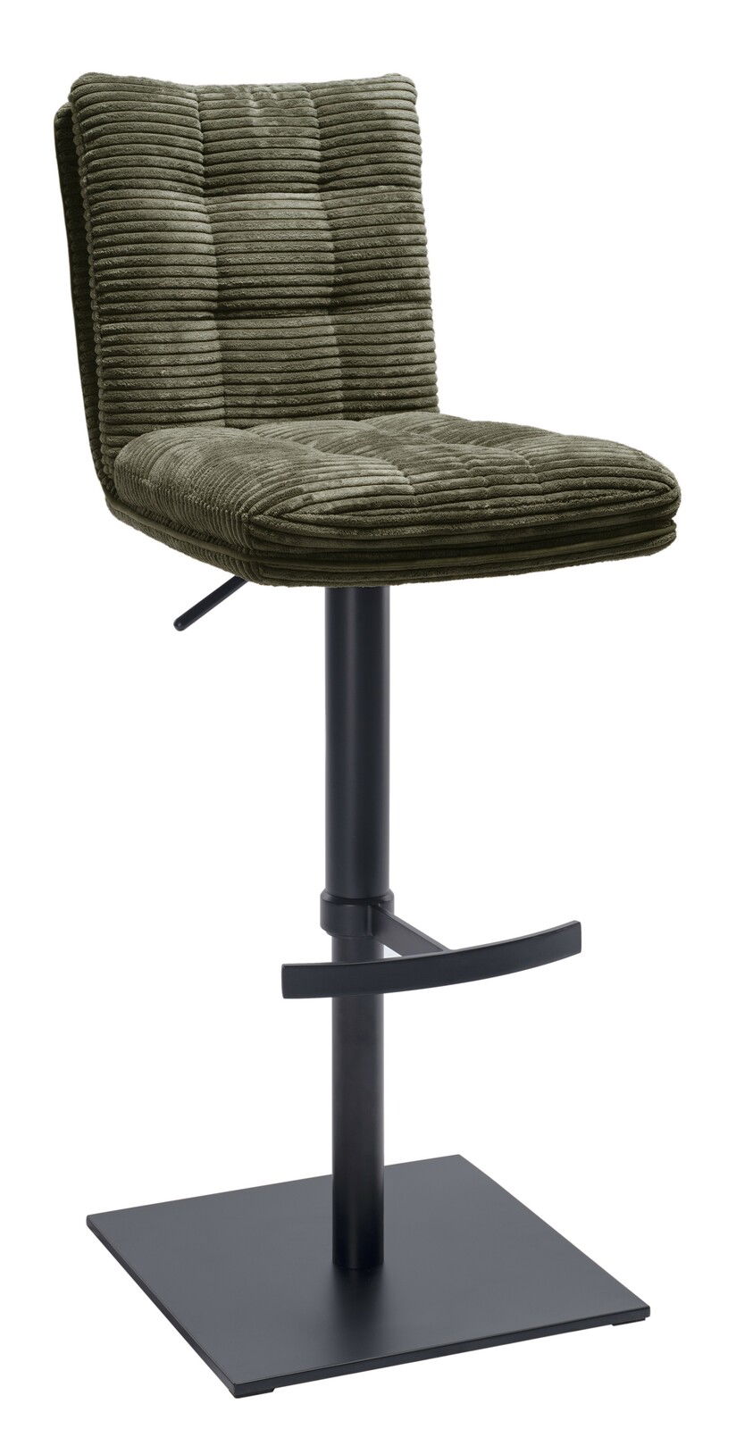 Stylife Barhocker POLLY Moderner Barhocker mit olivgrünem, geripptem Stoffbezug und schwarzem Metallgestell, seitliche Perspektive