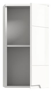 Weißer Hängeschrank mit einer offenen Tür, frontal betrachtet