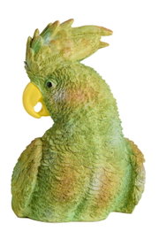 Groen papegaaienornament van keramiek, zijaanzicht