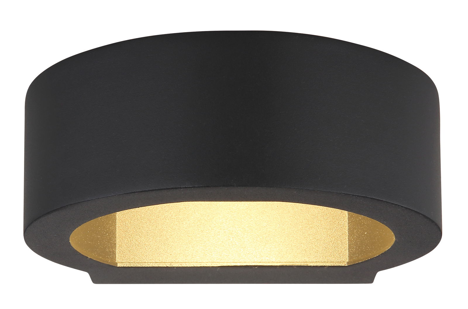 Schwarze Außenleuchte SLICE I mit goldener Innenseite, seitliche Perspektive