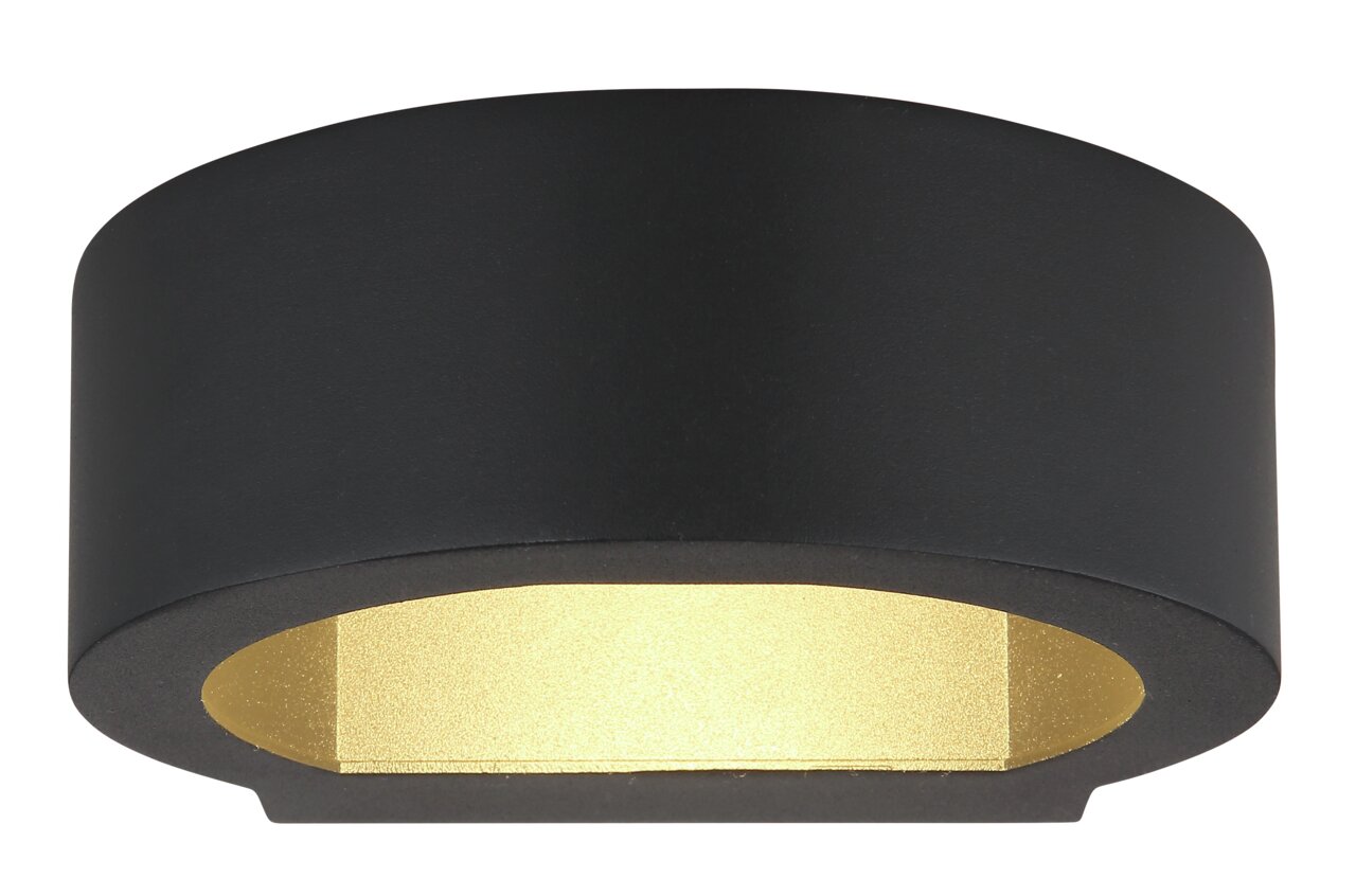 Schwarze Außenleuchte SLICE I mit goldener Innenseite, seitliche Perspektive