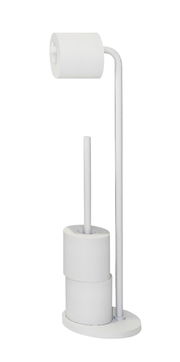 Weißer Toilettenpapierhalter mit zwei zusätzlichen Rollen, seitliche Perspektive