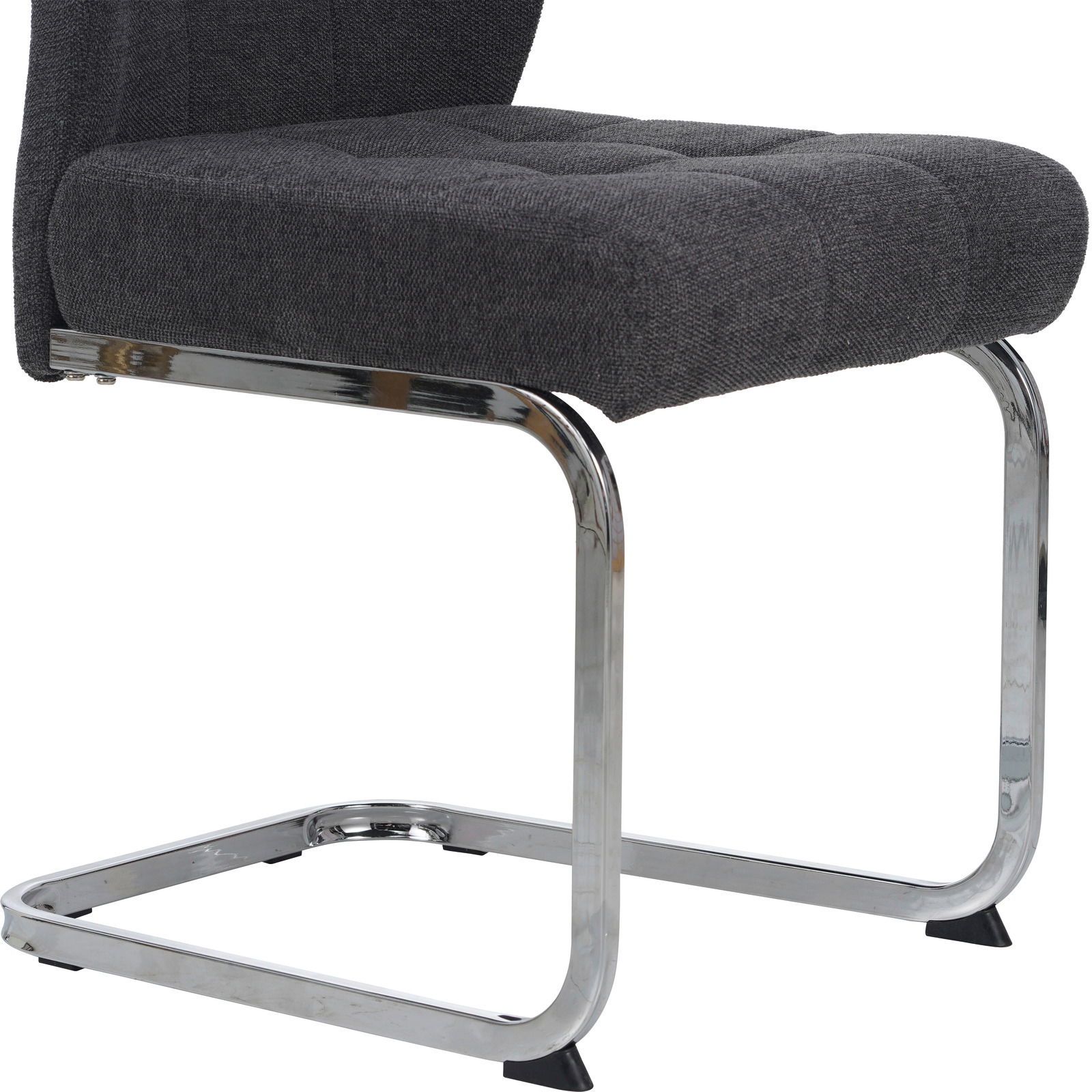 Moderner Schwingstuhl mit grauem Polster und verchromtem Gestell, seitliche Perspektive