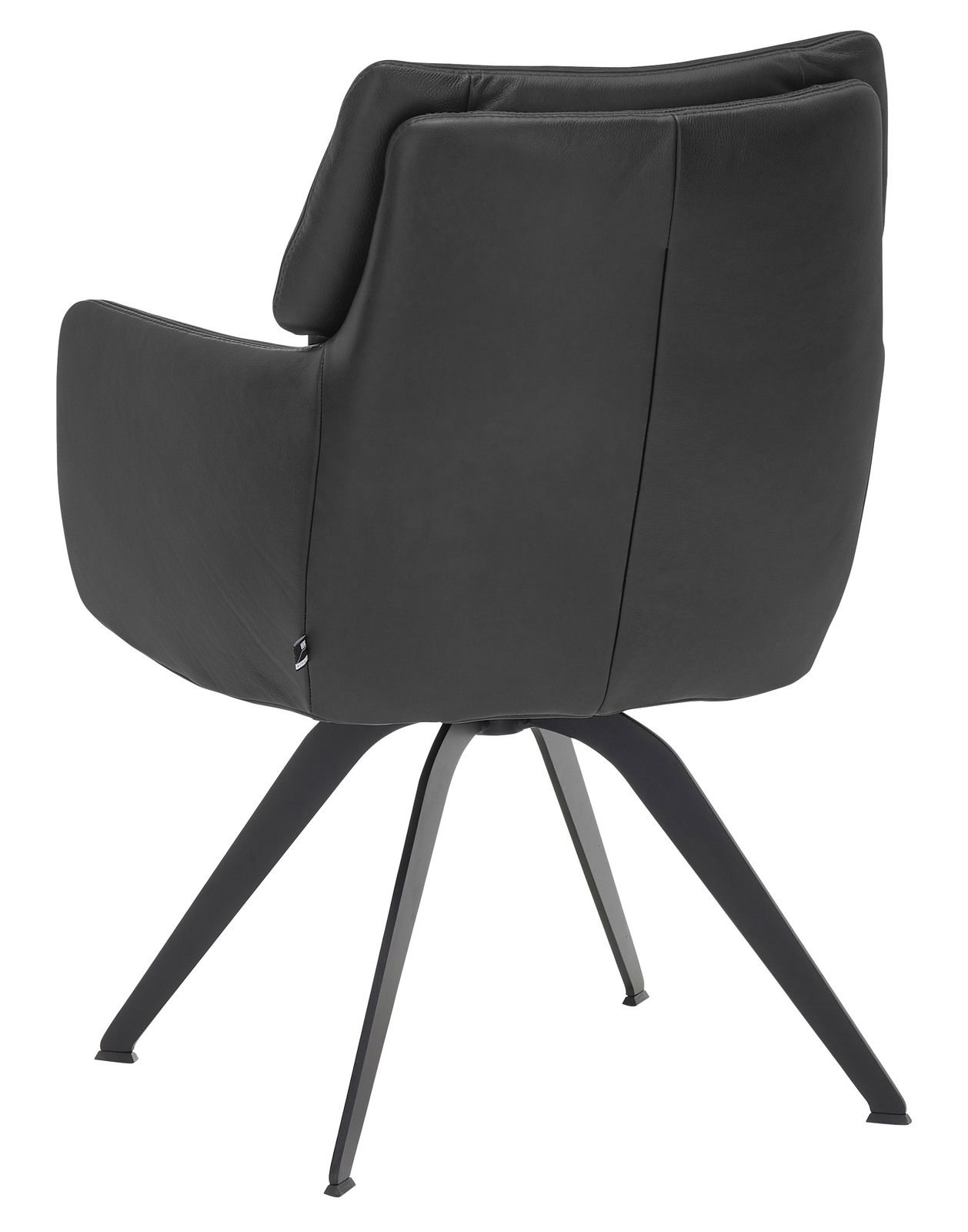 Rückansicht eines modernen, schwarzen Sessels mit Metallbeinen, Modell WK 723 von WK-Wohnen.