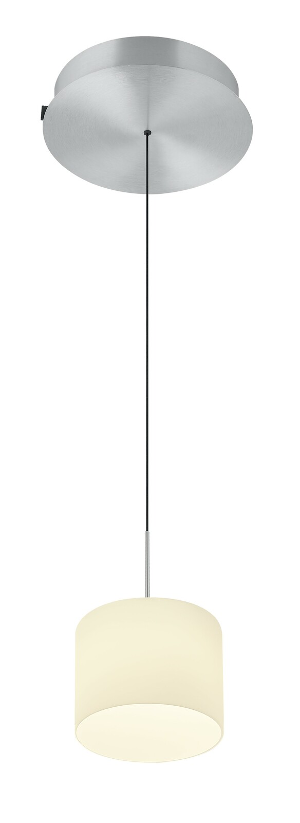 Moderne LED-Pendelleuchte ABBY mit zylindrischem Lampenschirm in Seitenansicht