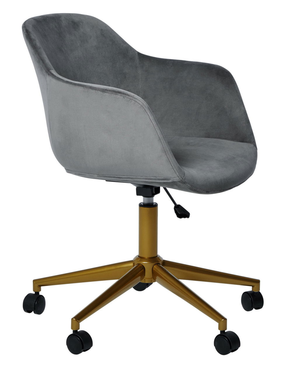 Jahnke Bürostuhl SHELL Grauer Bürostuhl mit goldener Basis, seitliche Perspektive