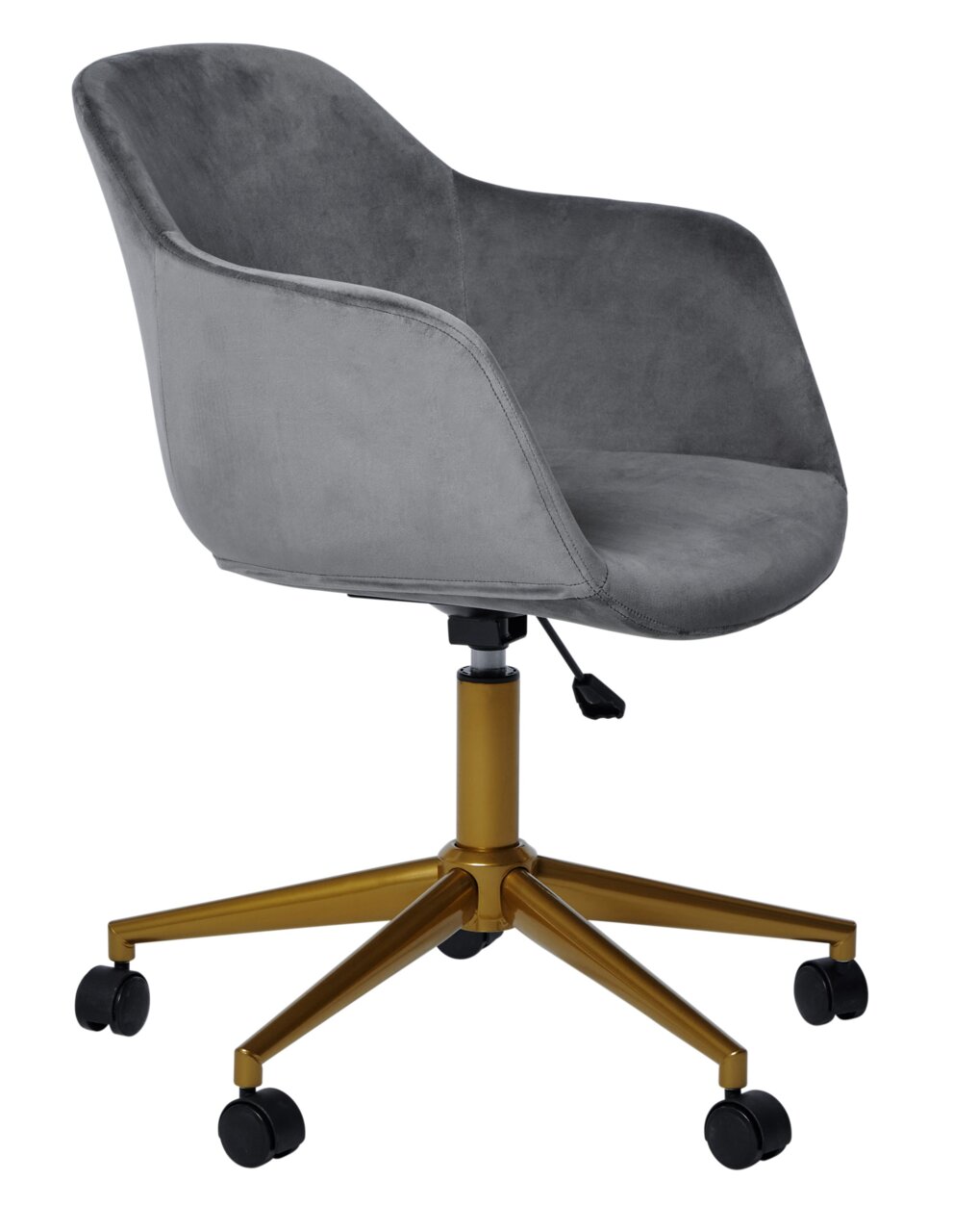 Jahnke Bürostuhl SHELL Grauer Bürostuhl mit goldener Basis, seitliche Perspektive