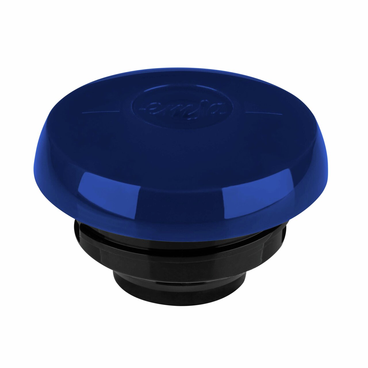 Blauer Deckel der Emsa Isolierkanne SAMBA, Ansicht von oben.