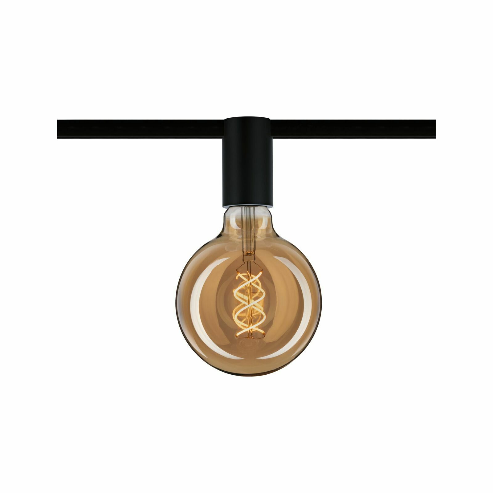 Deckenfassung mit einer großen, runden Glühbirne in seitlicher Perspektive