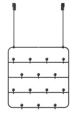 Schwarze Türgarderobe mit mehreren Haken, frontal abgebildet.