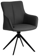 Moderner schwarzer Armlehnstuhl mit vierbeinigem Metallgestell, seitliche Perspektive