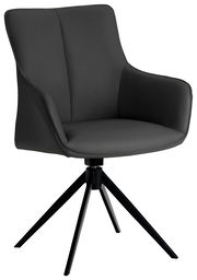 Moderner schwarzer Armlehnstuhl mit vierbeinigem Metallgestell, seitliche Perspektive