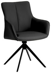 Moderner schwarzer Armlehnstuhl mit vierbeinigem Metallgestell, seitliche Perspektive