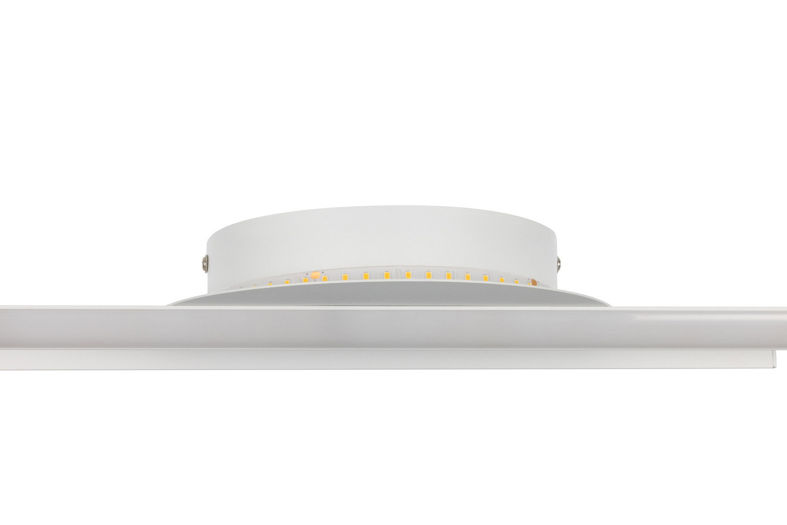 LED-Deckenleuchte in seitlicher Perspektive mit sichtbaren LED-Lampen.