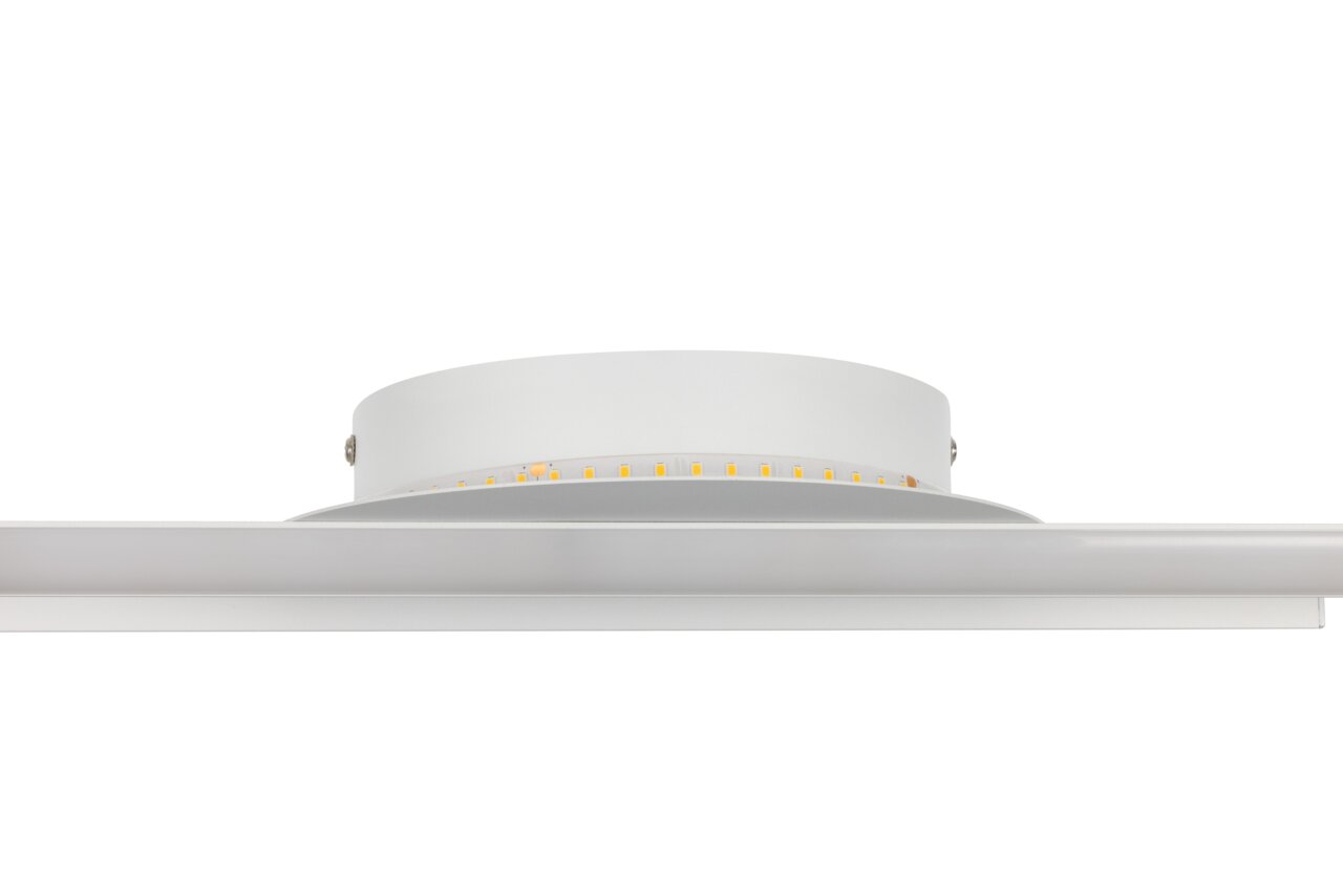 LED-Deckenleuchte in seitlicher Perspektive mit sichtbaren LED-Lampen.