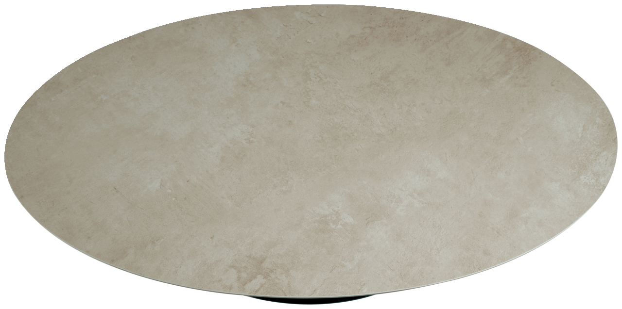 Runder Couchtisch mit beiger Steinoptik, Ansicht von oben
