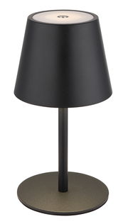 Schwarze Akku-Tischleuchte VANNIE 3 in 1 mit konischem Schirm, seitliche Perspektive