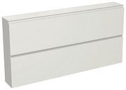 Weiße, moderne Garderobenkommode mit zwei Schubladen, seitliche Perspektive