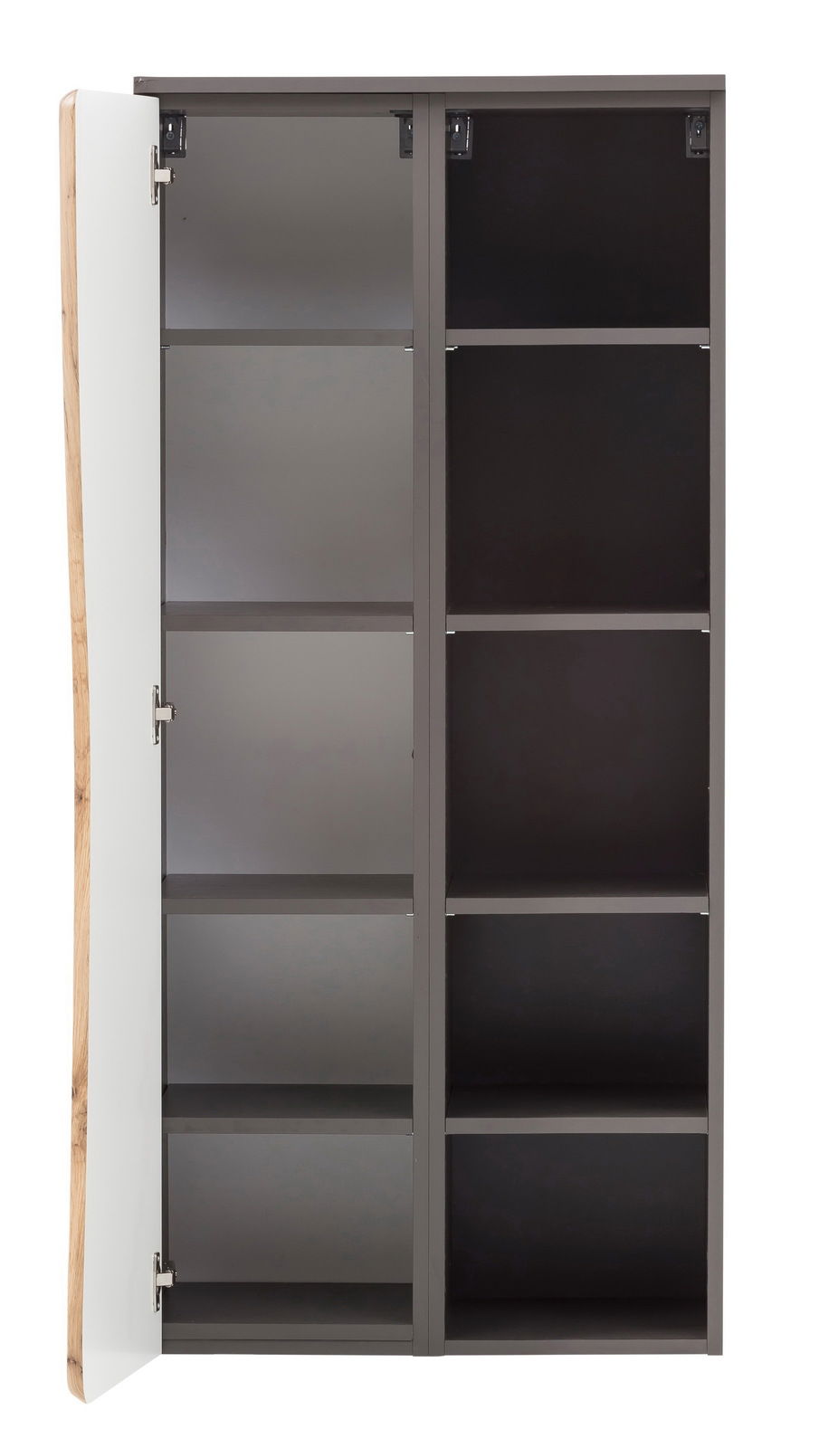 Offener Midischrank mit mehreren Regalböden, Ansicht von vorne