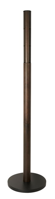 Moderner Garderobenständer aus Holz mit runder Basis, frontal abgebildet.