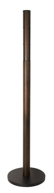 Moderner Garderobenständer aus Holz mit runder Basis, frontal abgebildet.