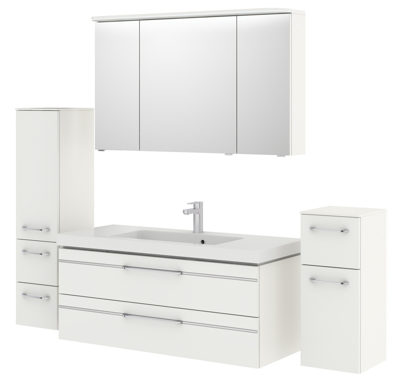 Pelipal Badblock BALTO SPRINT Moderner Badblock in Weiß mit Spiegelschrank, Waschbecken und Stauraum, Frontalansicht