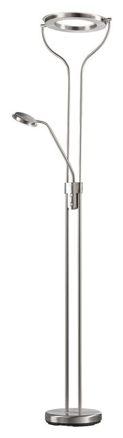 Moderne Stehleuchte Davos aus Metall mit zwei Leuchtköpfen, frontal abgebildet.