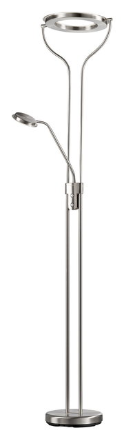 Moderne Stehleuchte Davos aus Metall mit zwei Leuchtköpfen, frontal abgebildet.