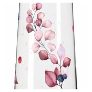 Nahaufnahme eines Longdrinkbechers mit floralen Mustern in Rosa- und Blautönen, seitliche Perspektive