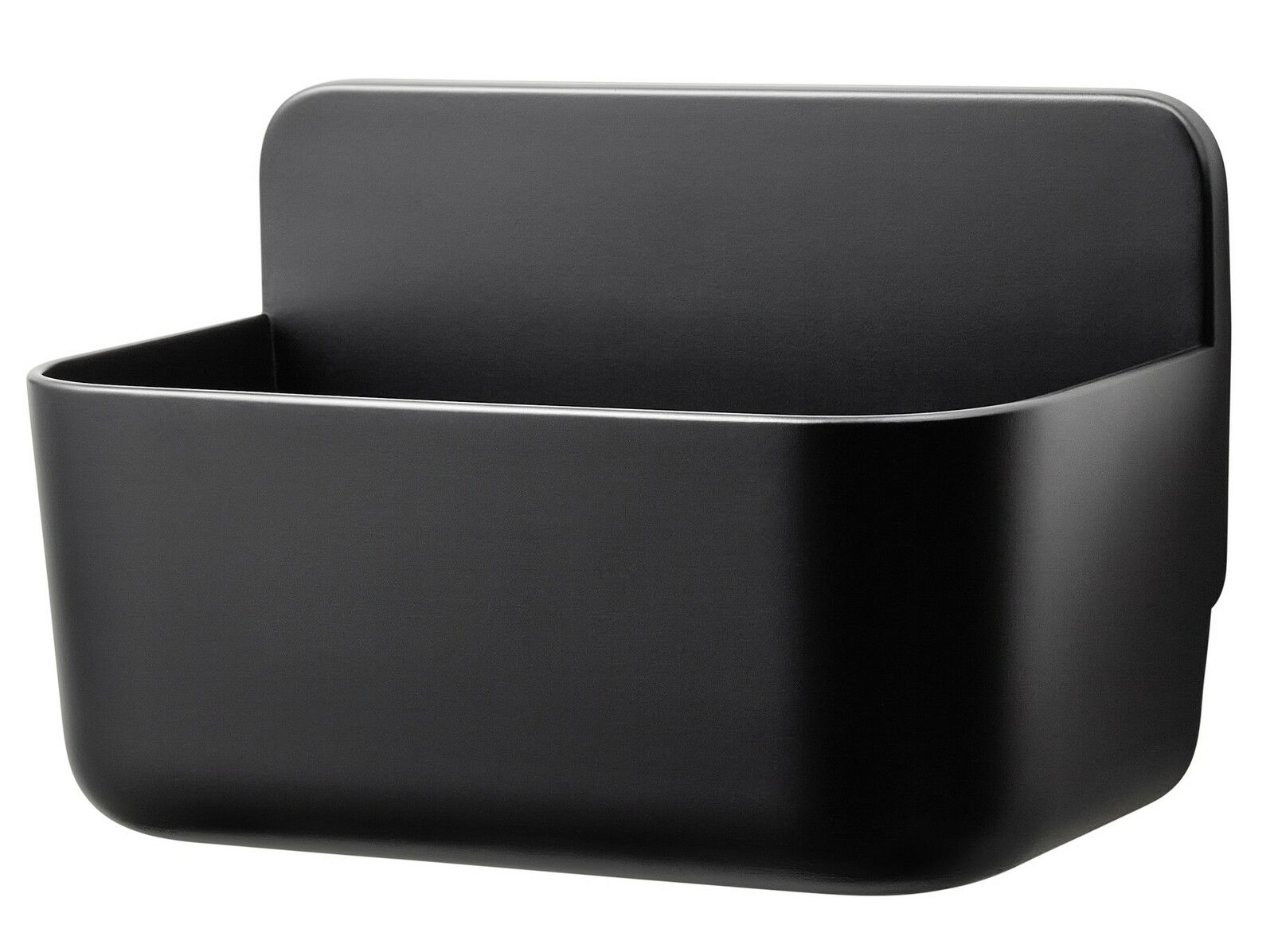 Schwarzer Duschkorb aus Metall in seitlicher Perspektive