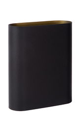 Schwarze, ovale Wandleuchte Lucide OVALIS mit goldener Innenseite, seitliche Perspektive