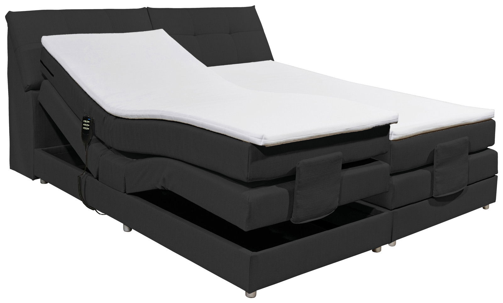 Boxspringbett mit verstellbaren Matratzen, seitliche Perspektive