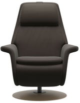 Brauner Fernsehsessel aus Leder mit runder Basis, Frontalansicht