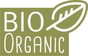 Grünes Bio-Organic-Logo mit Blattmotiv, Vorderansicht