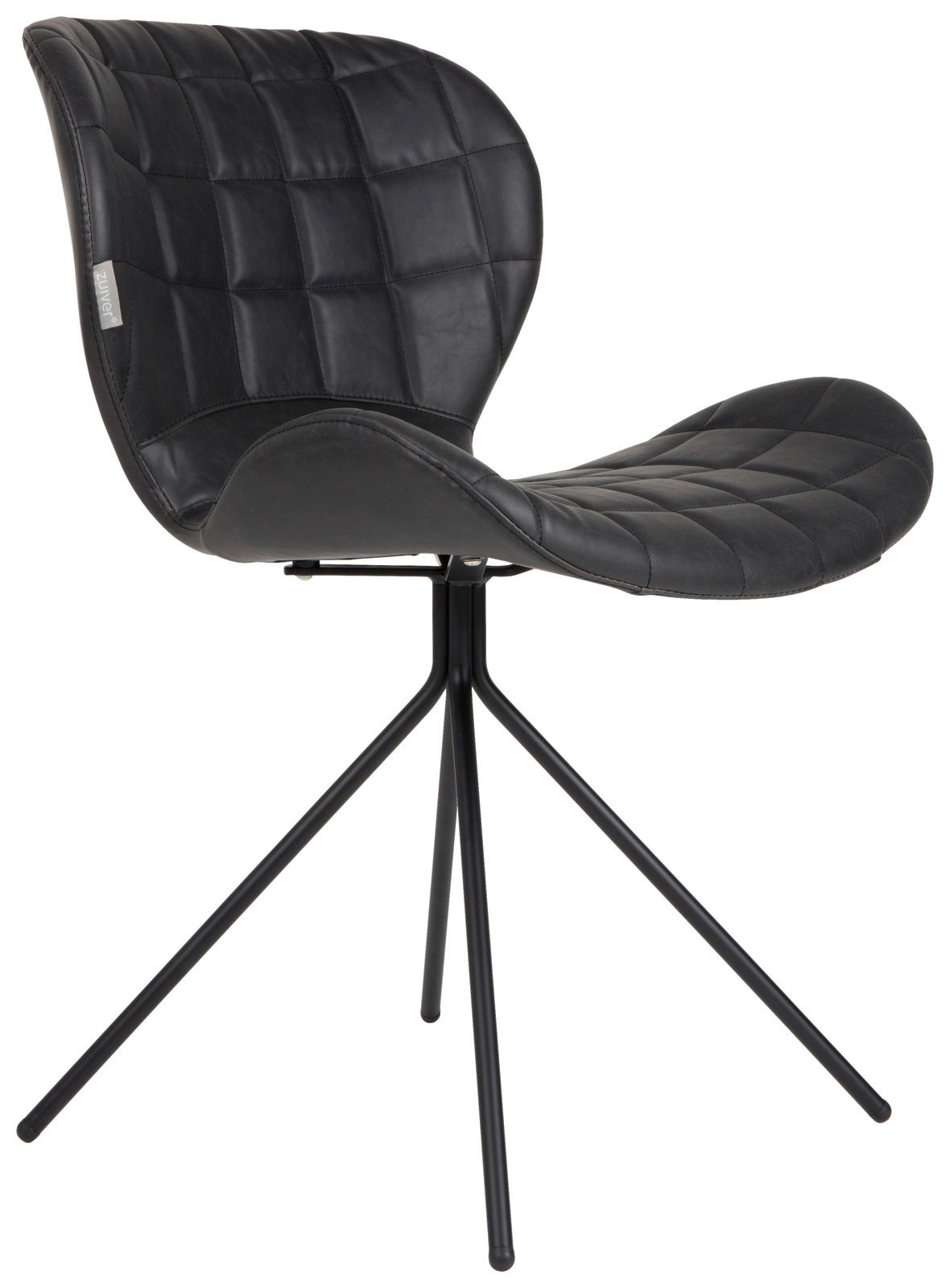 Z2 Stuhl OMG Moderner schwarzer Stuhl mit gepolsterter Sitzfläche und Rückenlehne, seitliche Perspektive