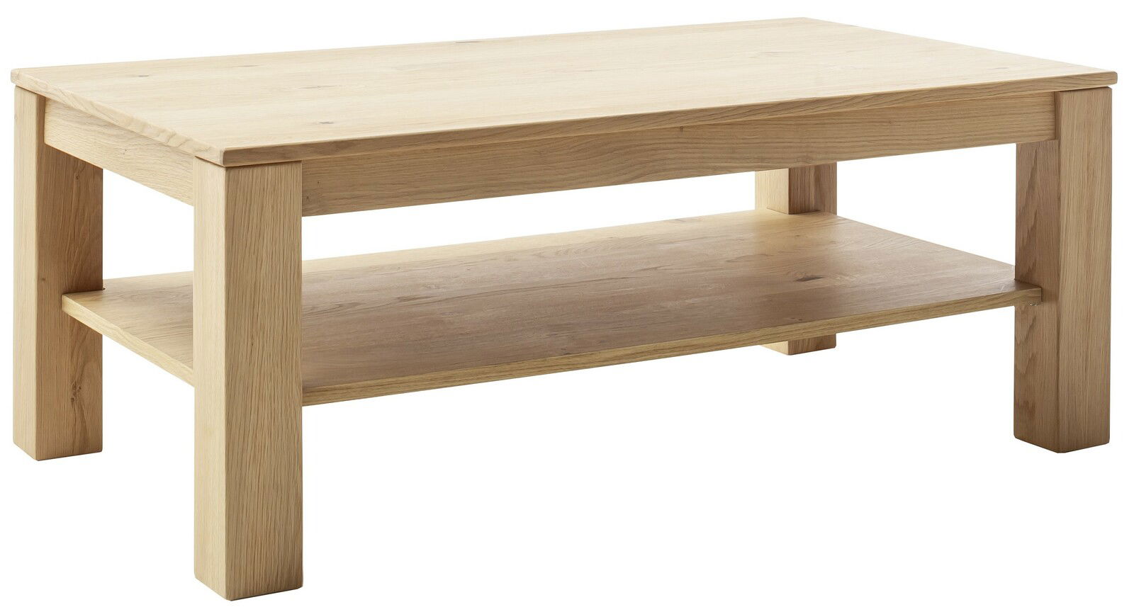 Z2 Couchtisch PRAG Holz-Couchtisch mit rechteckiger Tischplatte und zusätzlicher Ablagefläche, seitliche Perspektive