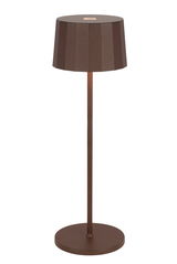 Braune Akku-Tischleuchte mit modernem Design, seitliche Perspektive