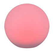 Runde, rosa leuchtende Solar-Außenleuchte MELO, seitliche Perspektive