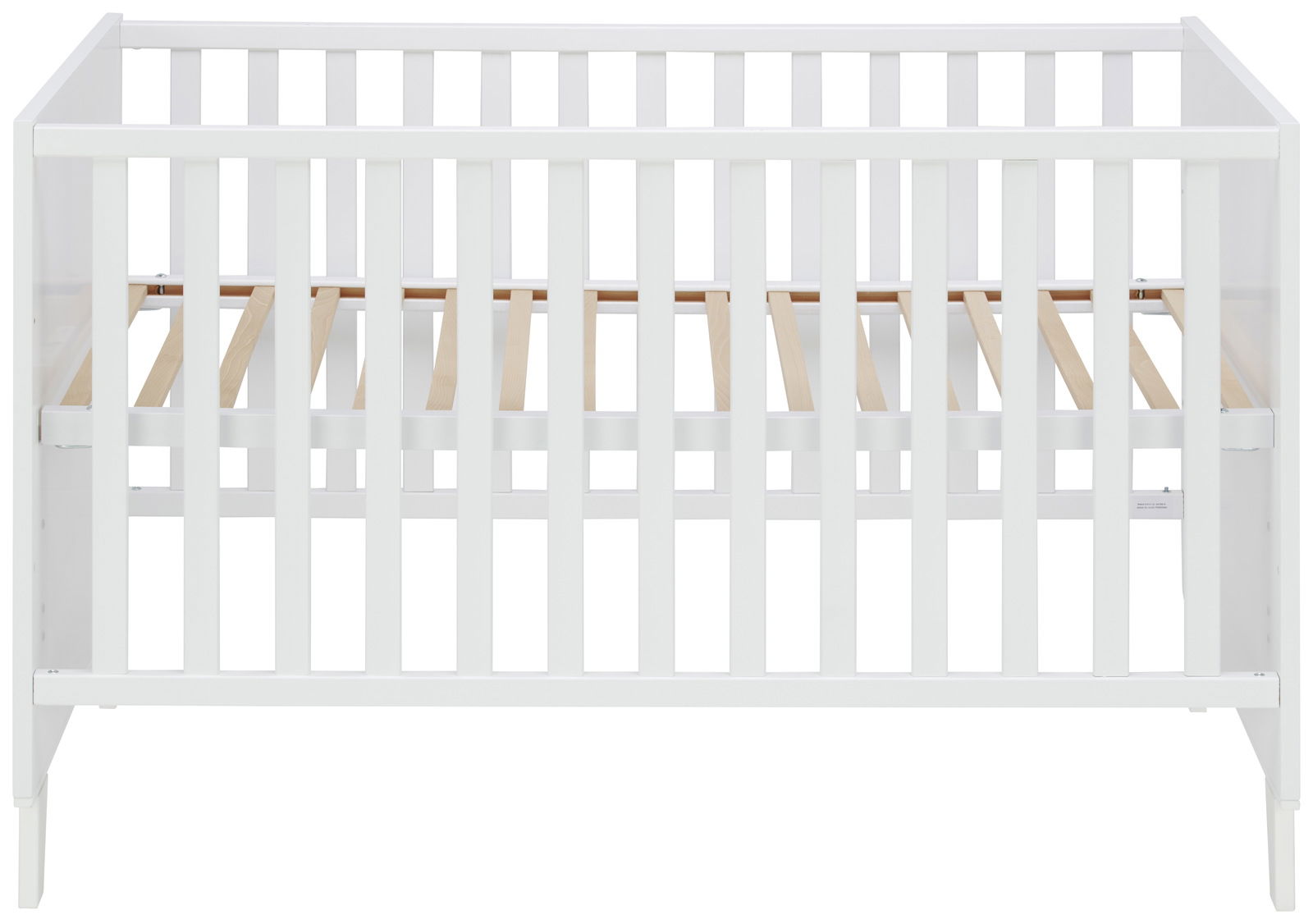 Weißes Babybett aus Holz, Vorderansicht