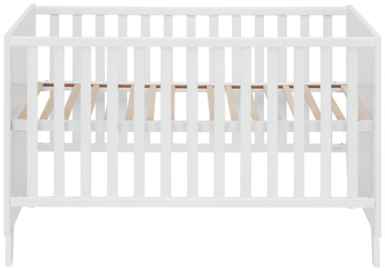 Weißes Babybett aus Holz, Vorderansicht