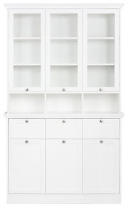 Weißes Buffet mit Glastüren und Schubladen, Frontalansicht