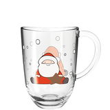 Glasbecher mit Weihnachtsmann-Motiv, frontal abgebildet