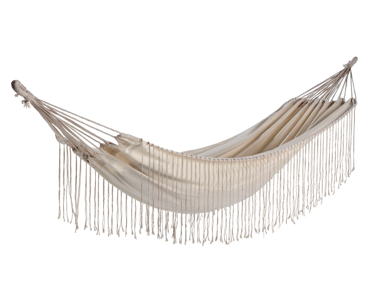 Decoris Outdoor Hängematte Hängematte aus Polyester-Baumwoll-Mischung mit Fransen, seitliche Perspektive