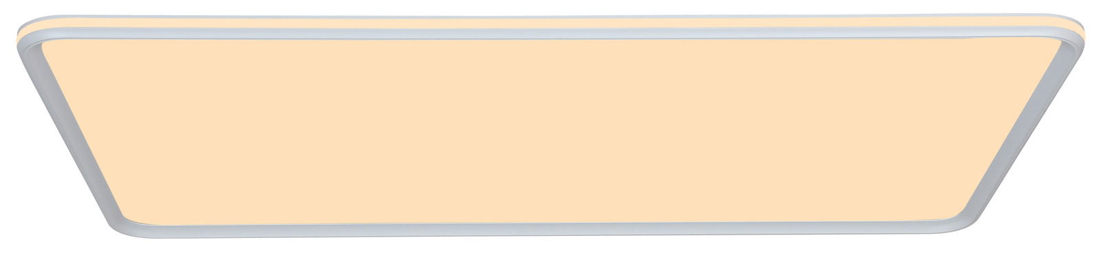 Novel LED-Deckenleuchte Rechteckige LED-Deckenleuchte mit warmweißer Lichtfarbe, seitliche Perspektive