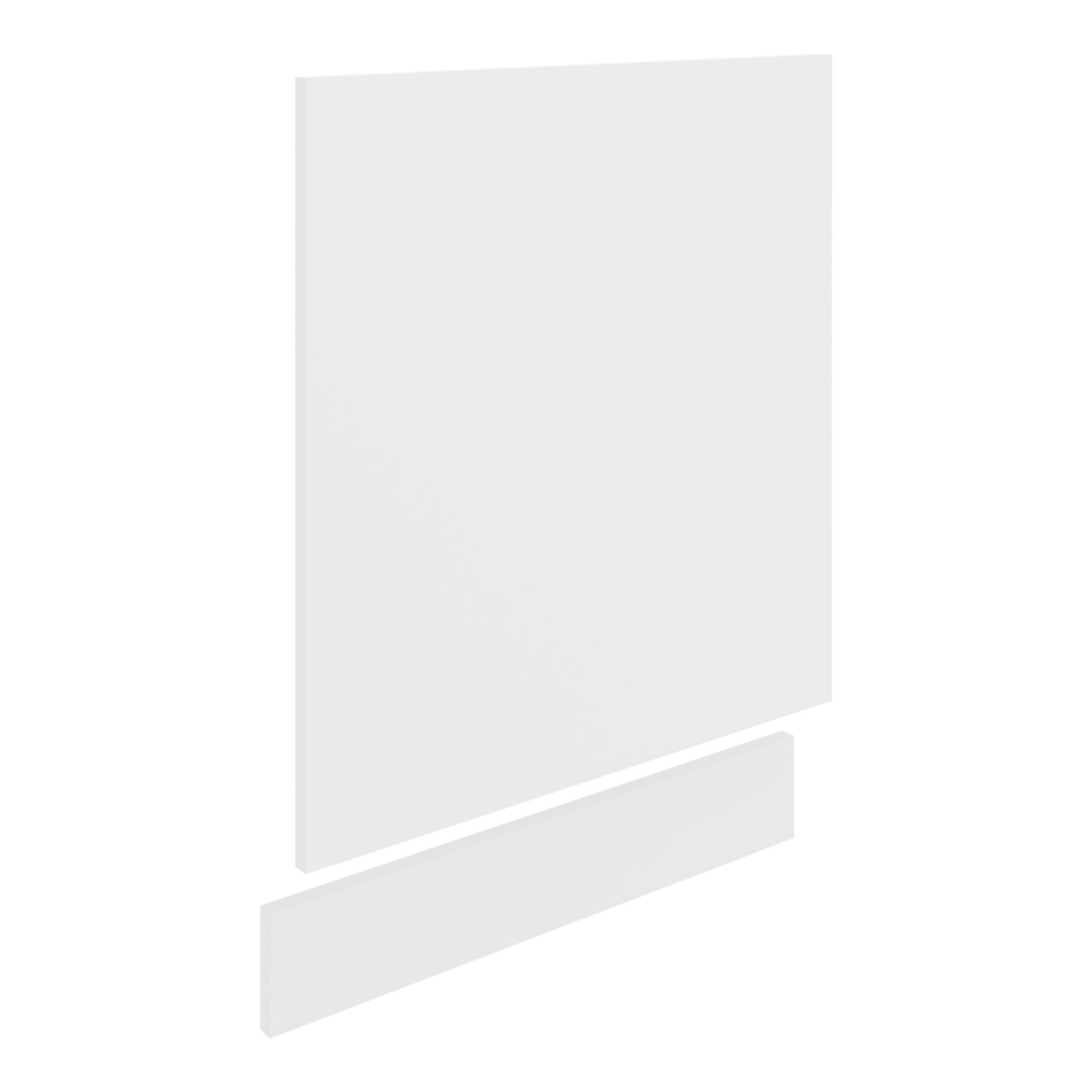 VCM Frontblende ESILO Weißes, minimalistisches Möbel-/Wandpaneel mit drei horizontalen Leisten, freigestellt vor weißem Hintergrund, in leicht schräger Frontansicht (Perspektive von vorn rechts).